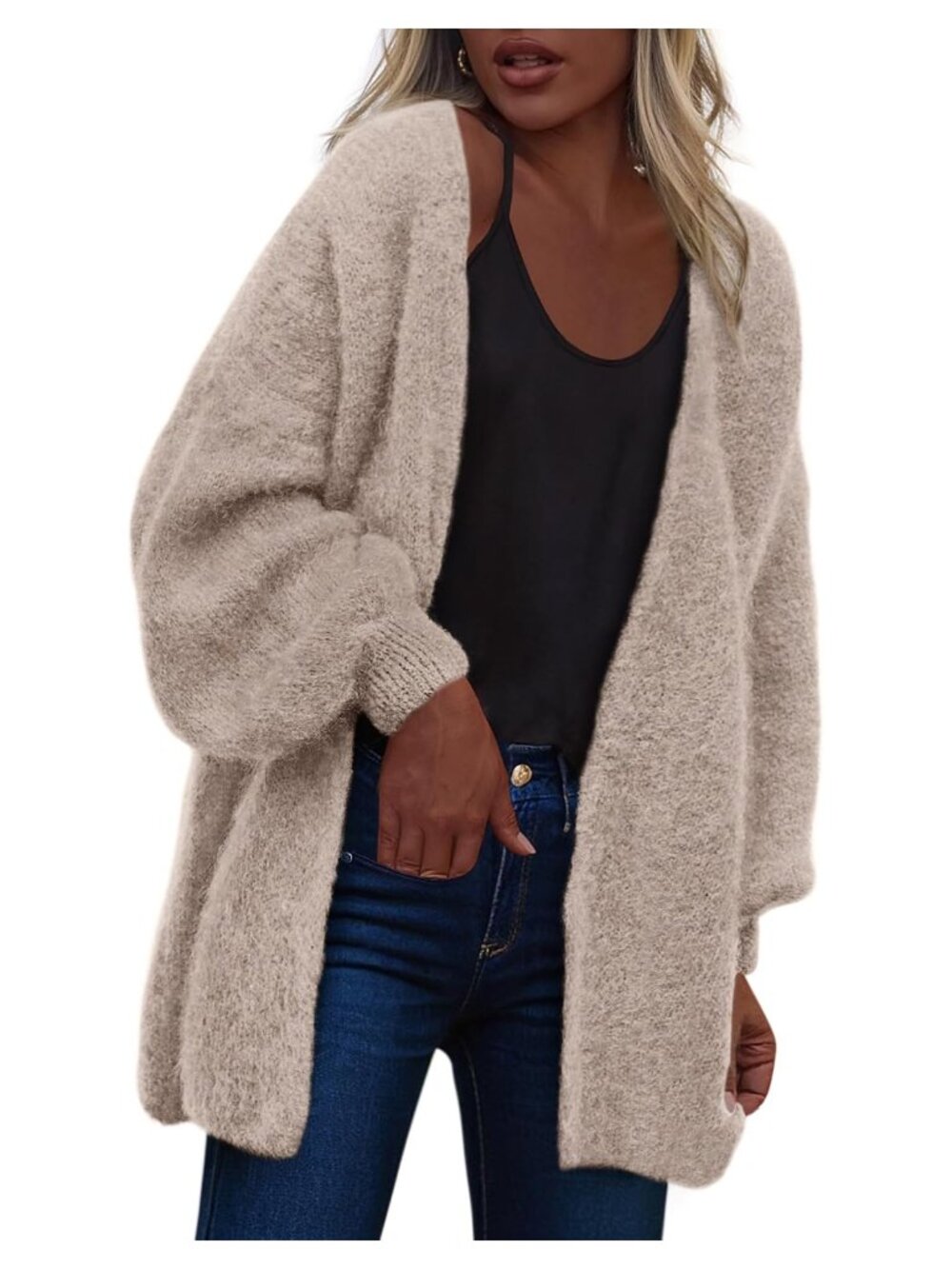 Oversized Open Front Chunky Knit Cardigan Women Slouchy Sweater
